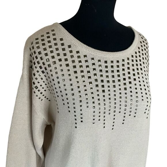 Christopher & Banks Sweater Women's size L Tan 3/4 Sleeves Brass Stud Accent - Picture 4 of 10